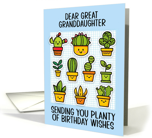 Great Granddaughter Happy Birthday Kawaii Cartoon Cactus Plants card