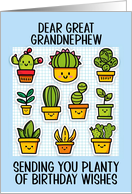 Great Grandnephew Happy Birthday Kawaii Cartoon Cactus Plants card