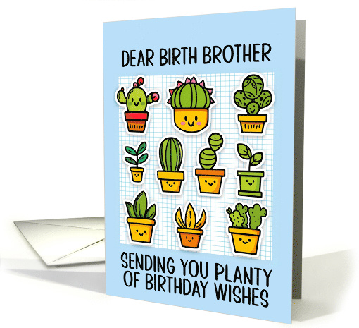 Birth Brother Happy Birthday Kawaii Cartoon Cactus Plants card