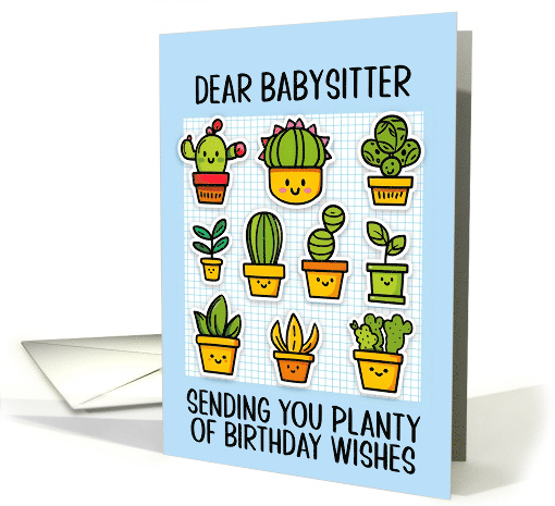 Babysitter Happy Birthday Kawaii Cartoon Cactus Plants card (1839112)