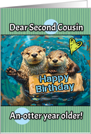 Second Cousin Happy Birthday Otters with Birthday Sign card