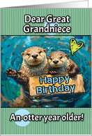 Great Grandniece Happy Birthday Otters with Birthday Sign card