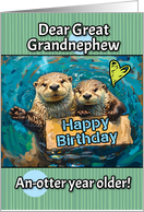 Great Grandnephew Happy Birthday Otters with Birthday Sign card