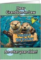 Grandson in Law Happy Birthday Otters with Birthday Sign card