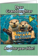 Granddaughter Happy Birthday Otters with Birthday Sign card