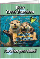 Great Grandson Happy Birthday Otters with Birthday Sign card