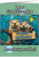 Great Grandpa Happy Birthday Otters with Birthday Sign card