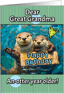 Great Grandma Happy Birthday Otters with Birthday Sign card