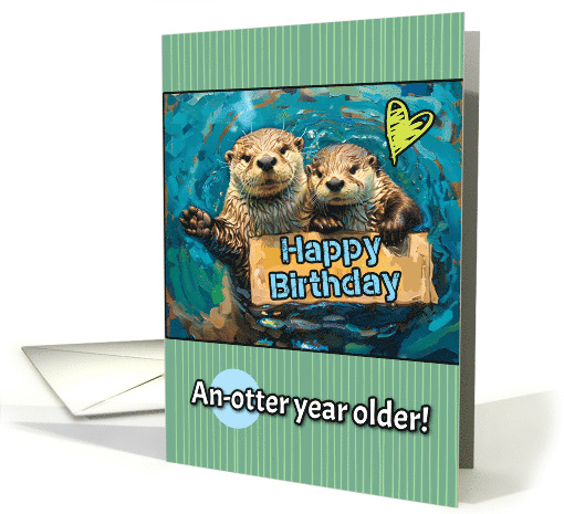 Happy Birthday Otters with Birthday Sign card (1839700)