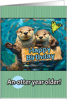 Happy Birthday Otters with Birthday Sign card