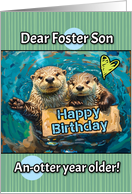 Foster Son Happy Birthday Otters with Birthday Sign card