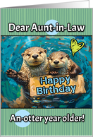 Aunt in Law Happy Birthday Otters with Birthday Sign card