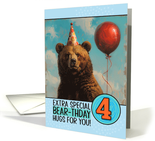 4 Years Old Happy Birthday Bear with Red Balloon card (1839996)