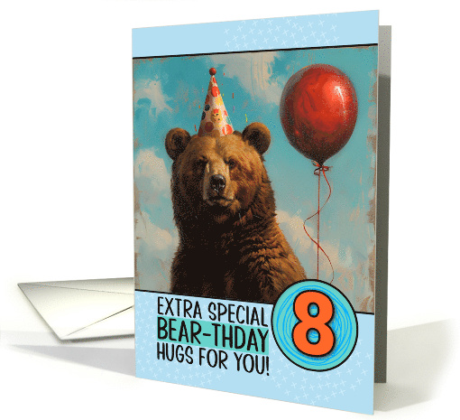 8 Years Old Happy Birthday Bear with Red Balloon card (1840004)