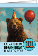 11 Years Old Happy Birthday Bear with Red Balloon card