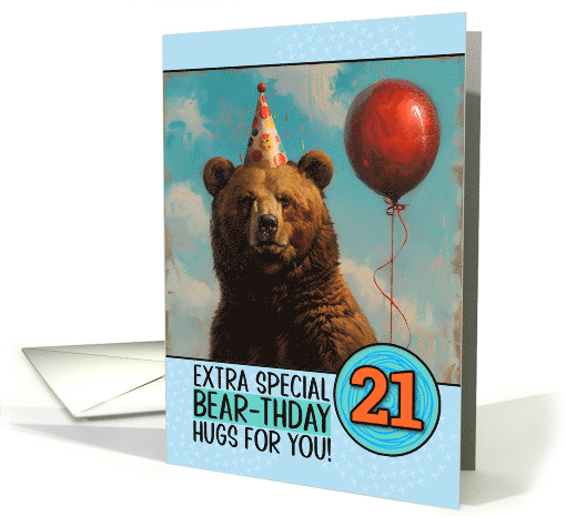 21 Years Old Happy Birthday Bear with Red Balloon card (1840030)
