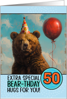 50 Years Old Happy Birthday Bear with Red Balloon card