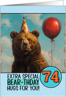 74 Years Old Happy Birthday Bear with Red Balloon card