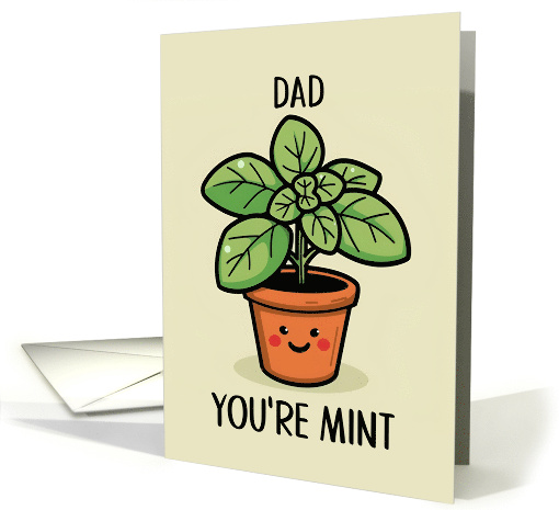 Dad Kawaii Cartoon Mint Plant in Pot card (1840608)