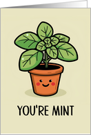 Kawaii Cartoon Mint Plant in Pot card