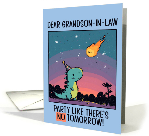 Grandson in Law Happy Birthday Kawaii Cartoon Dino card (1840826)
