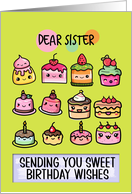 Sister Happy Birthday Sweet Kawaii Birthday Cakes card