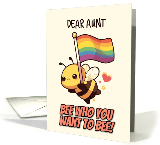 Aunt Happy Pride Kawaii Bee with Rainbow Flag card (1841866)