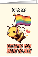 Son Happy Pride Kawaii Bee with Rainbow Flag card