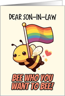 Son in Law Happy Pride Kawaii Bee with Rainbow Flag card