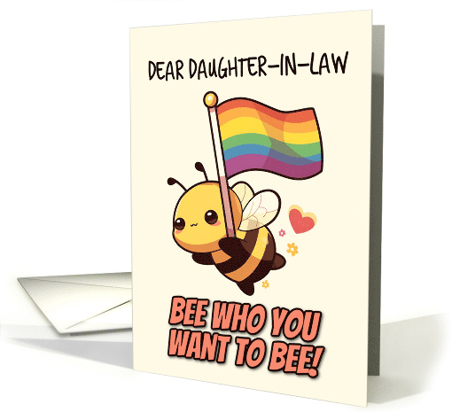 Daughter in Law Happy Pride Kawaii Bee with Rainbow Flag card