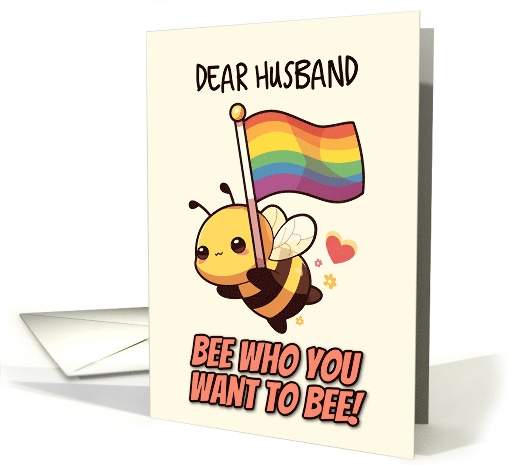 Husband Happy Pride Kawaii Bee with Rainbow Flag card (1842138)