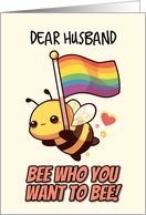 Husband Happy Pride Kawaii Bee with Rainbow Flag card