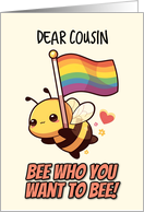 Cousin Happy Pride Kawaii Bee with Rainbow Flag card
