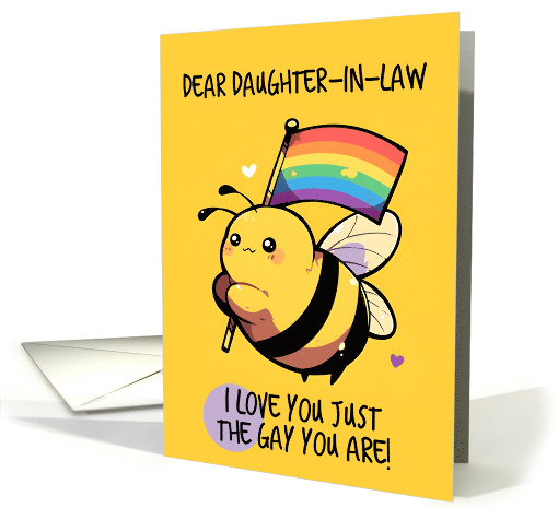 Daughter in Law Happy Pride Kawaii Bee with Rainbow Flag card
