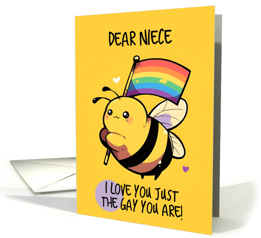 Niece Happy Pride Kawaii Bee with Rainbow Flag card (1842190)