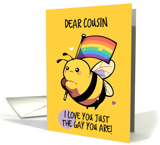 Cousin Happy Pride Kawaii Bee with Rainbow Flag card (1842216)
