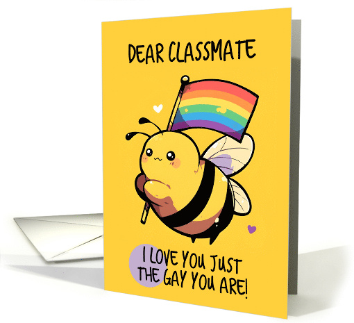 Classmate Happy Pride Kawaii Bee with Rainbow Flag card (1842220)