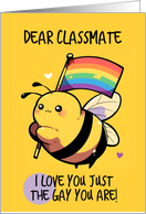 Classmate Happy Pride Kawaii Bee with Rainbow Flag card