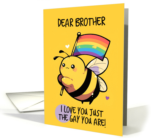 Brother Happy Pride Kawaii Bee with Rainbow Flag card (1842222)