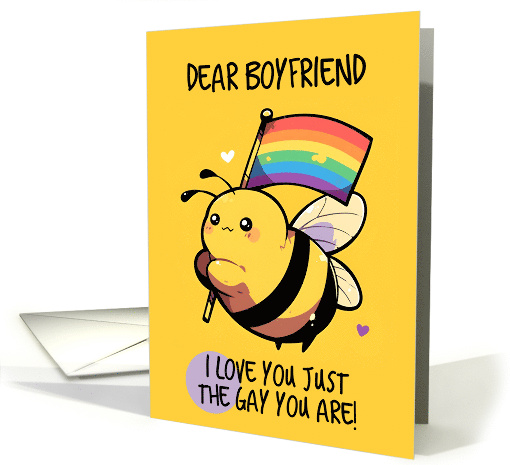 Boyfriend Happy Pride Kawaii Bee with Rainbow Flag card (1842226)