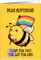 Boyfriend Happy Pride Kawaii Bee with Rainbow Flag card