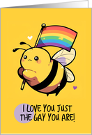 Happy Pride Kawaii Bee with Rainbow Flag card