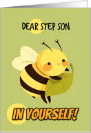 Step Son Encouragement Kawaii Bee with Leaf card
