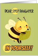 Step Daughter Encouragement Kawaii Bee with Leaf card