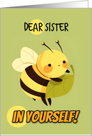 Sister Encouragement Kawaii Bee with Leaf card