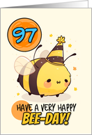 97 Years Old Happy Birthday Kawaii Bee with Birthday Hat card