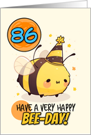 86 Years Old Happy Birthday Kawaii Bee with Birthday Hat card