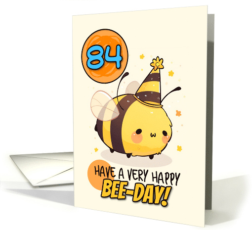 84 Years Old Happy Birthday Kawaii Bee with Birthday Hat card