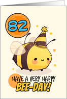 82 Years Old Happy Birthday Kawaii Bee with Birthday Hat card