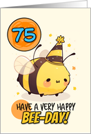 75 Years Old Happy Birthday Kawaii Bee with Birthday Hat card